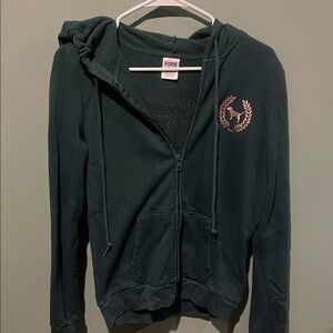 PINK Victoria's Secret Dark Green Hoodie with Sequin Logo